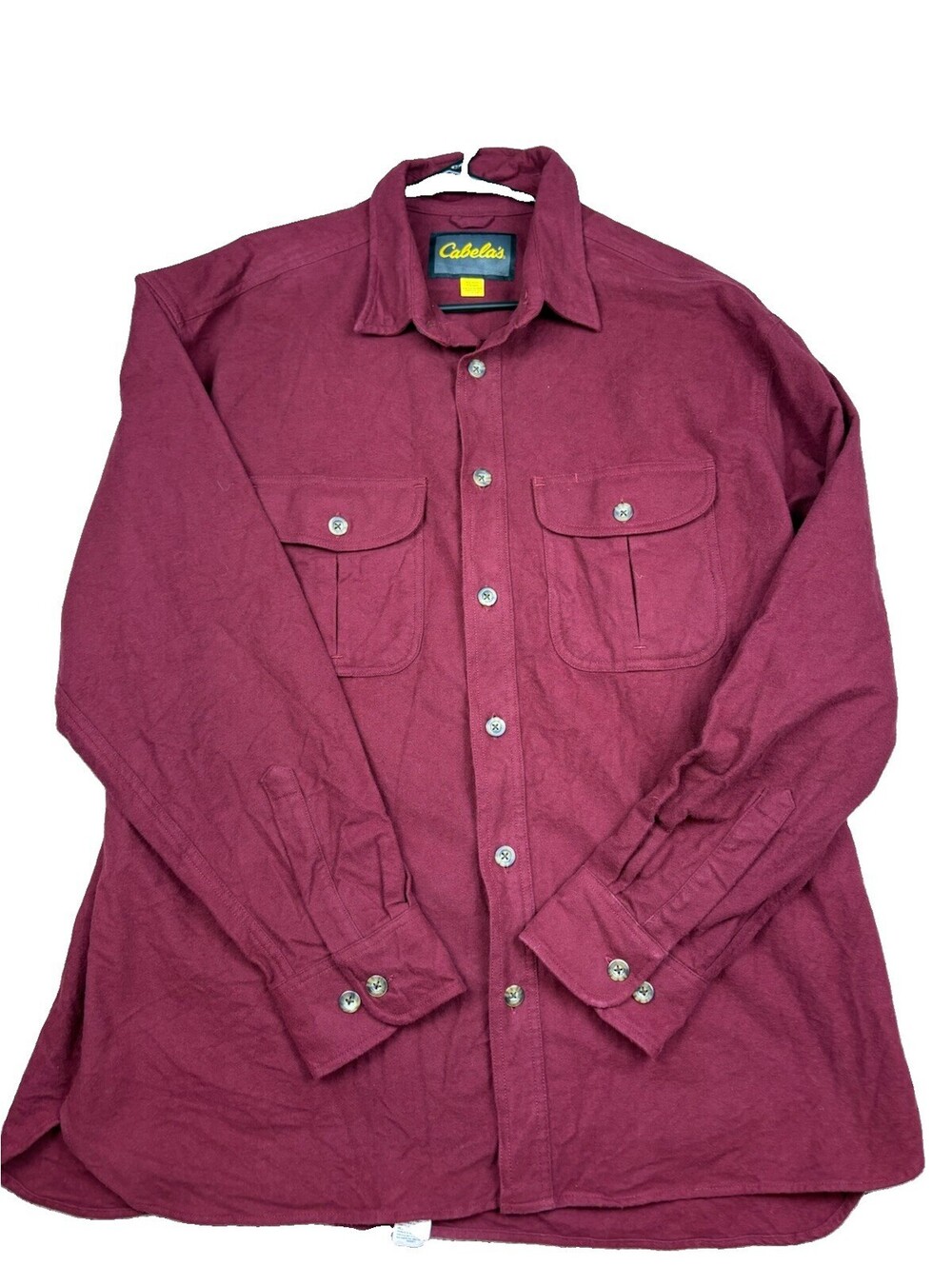Cabela's Heavyweight Flannel Button Up Shirt Mens XL Reg Burgundy Maroon